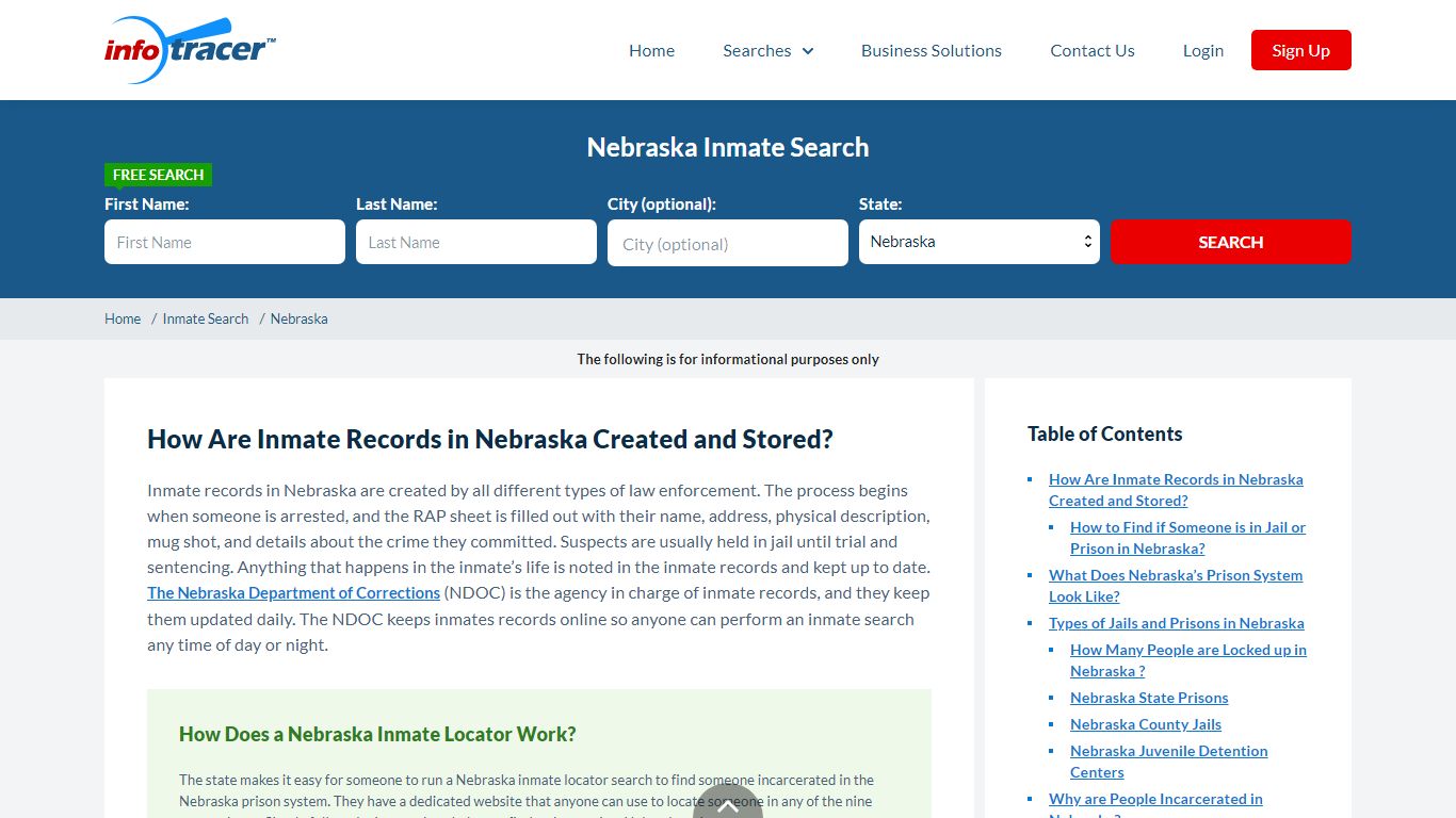 Nebraska Inmate Search & Inmate Locator - Infotracer.com