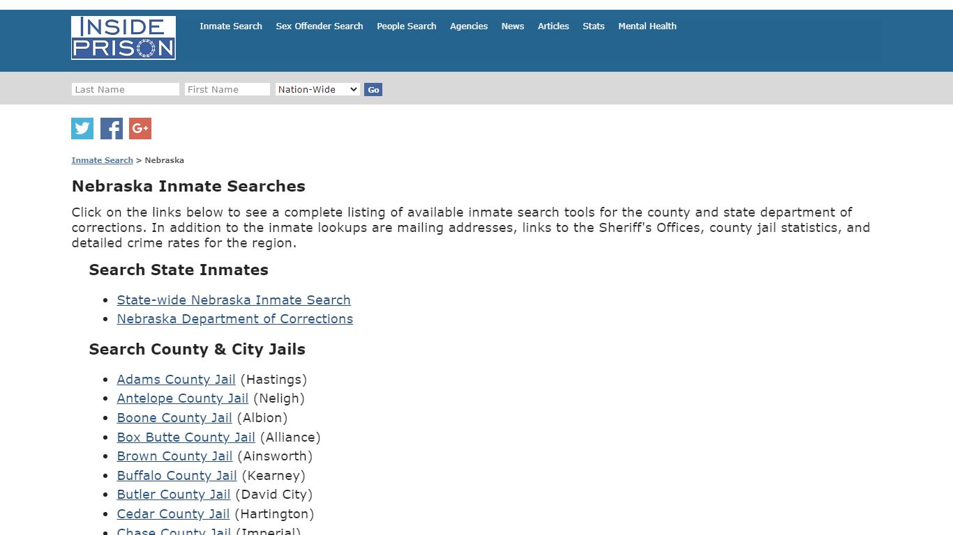 Inmate Search for Nebraska | Inmate Search - Inside Prison